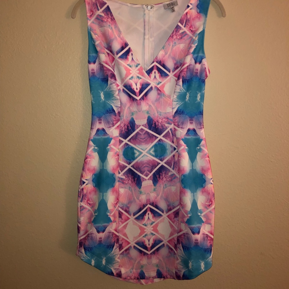 Blue, Pink, Purple Multi Colored Formfitting Dress